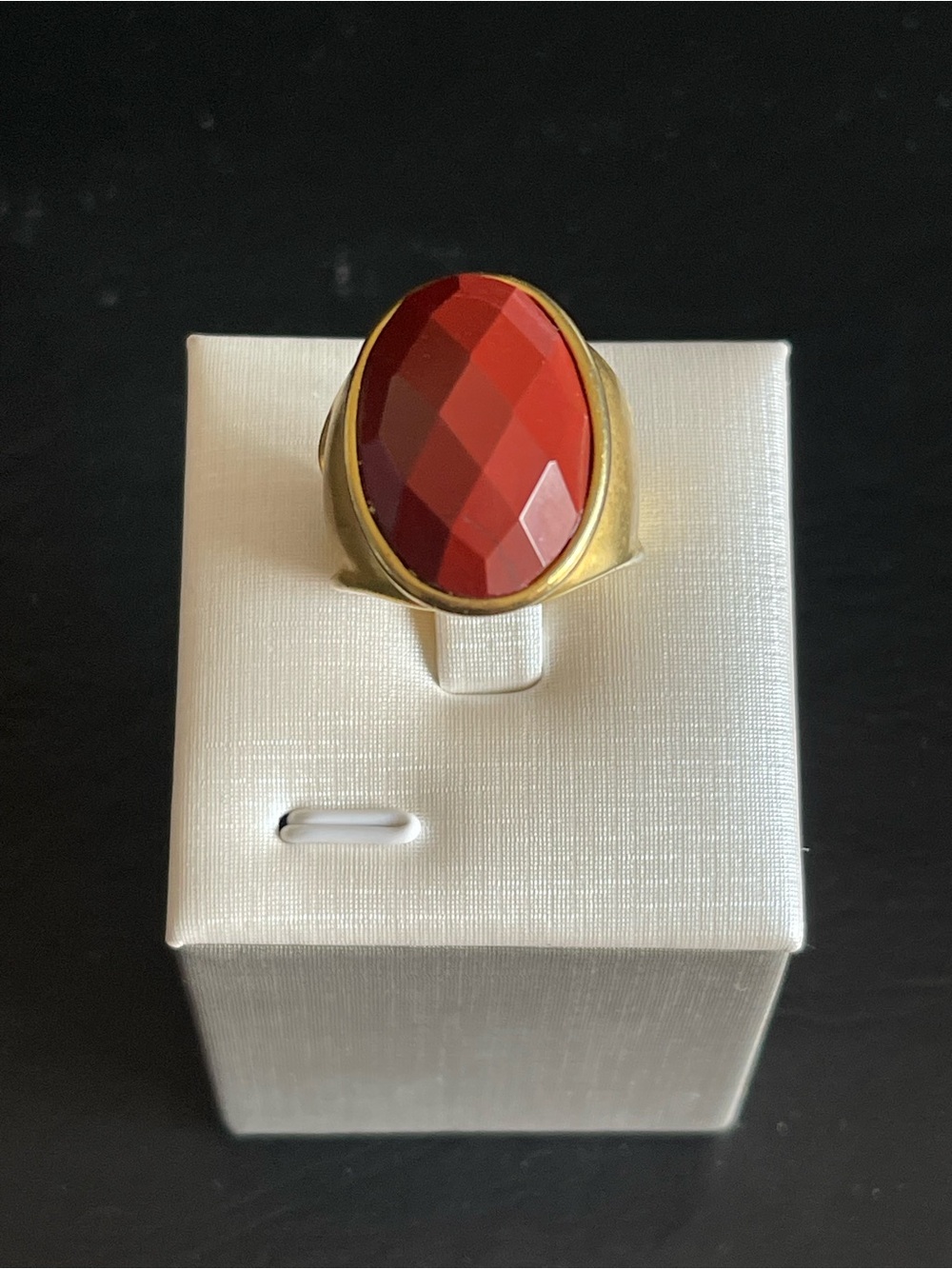 Robert lee Morris Gold tone with Faceted Red Oval stone ring.